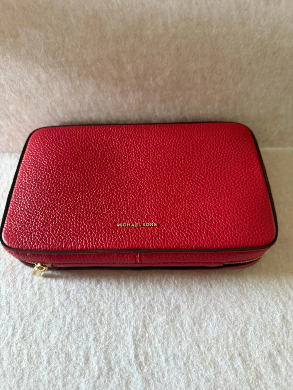 Michael Kors Red Pebbled Leather Cosmetic Case with Gold Logo